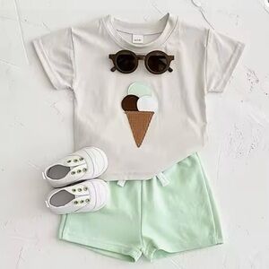 New summer outfit boy girl 2-3T “ice cream” green
